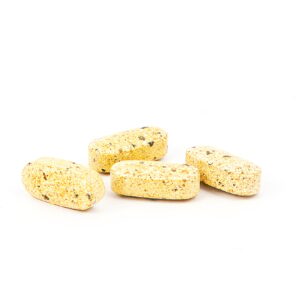 Multivitamin tablets on a white background.